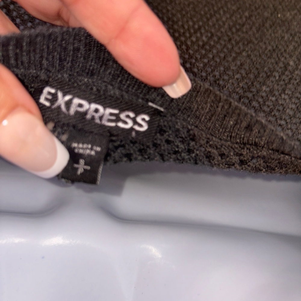 Express sheer mesh thermal top, Charcoal with rhinestones, size Small/Petite - Picture 6 of 9